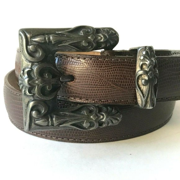 Vintage Portfolio Brown Leather Belt Cowgirl Crocodile Womens Size S M  Made USA - Picture 1 of 11